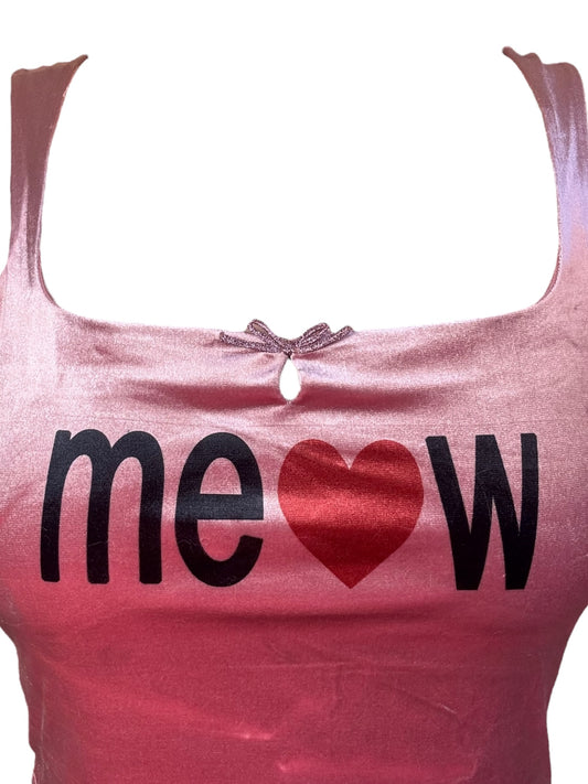 Meow Pink Velvet Bow Top - L
