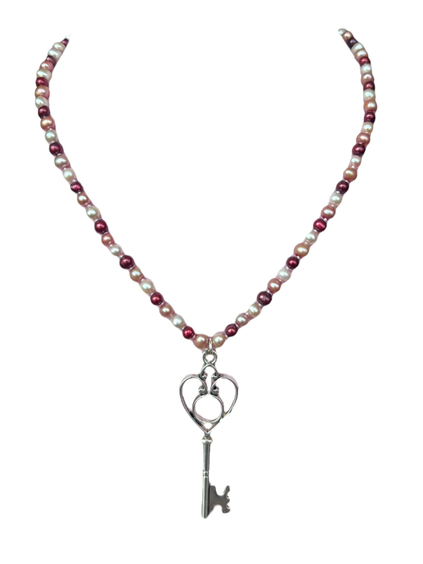 Key to My Heart Pink Pearl Necklace