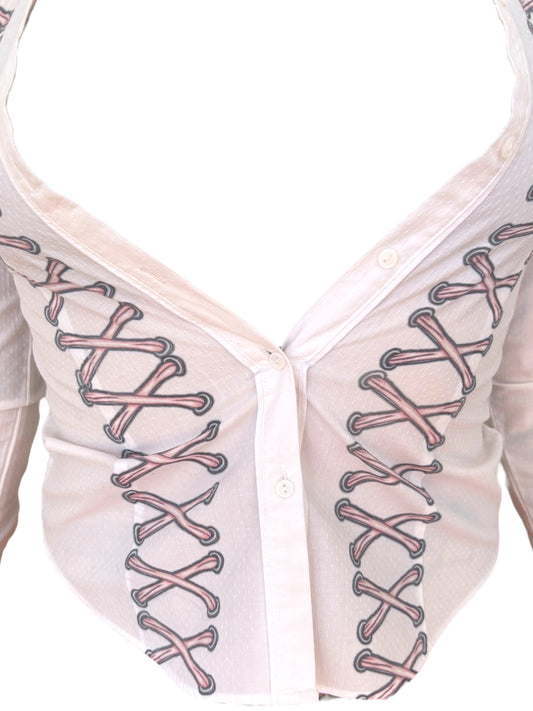 Lace Me Up White Button Up - XS