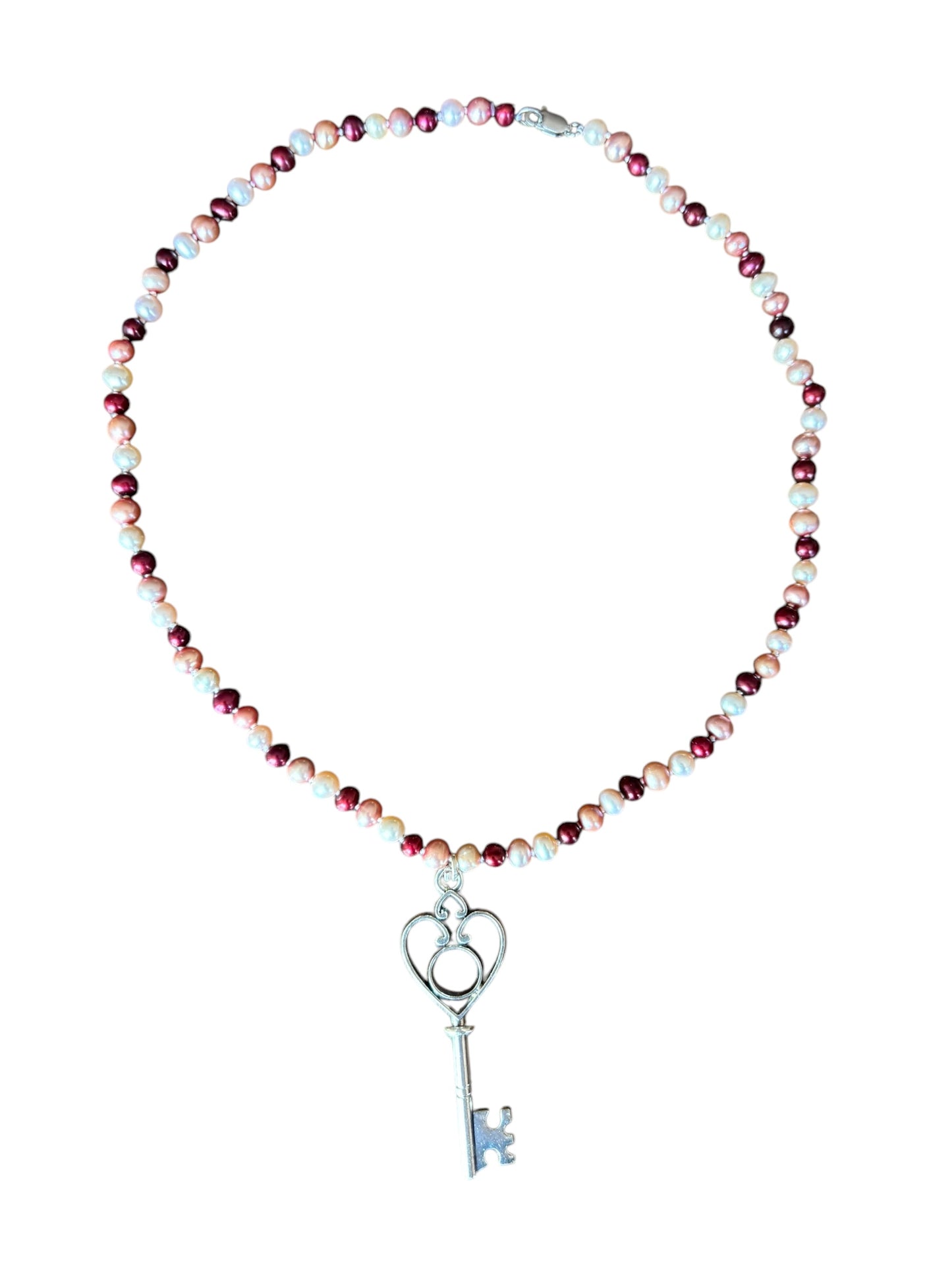 Key to My Heart Pink Pearl Necklace