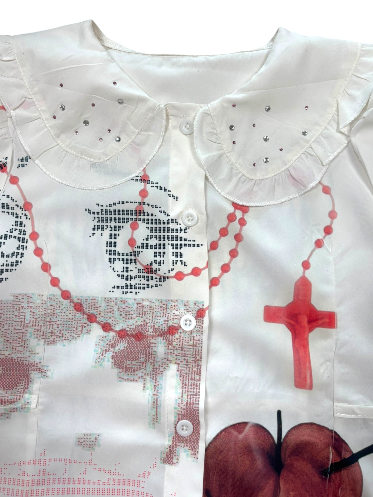 Strawberry Candy White Button Up - S