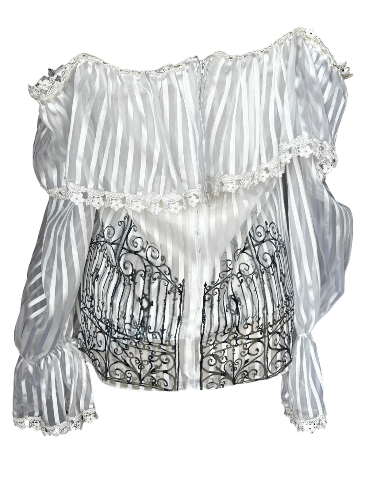 I'm Sorry White Striped Flutter Blouse - S