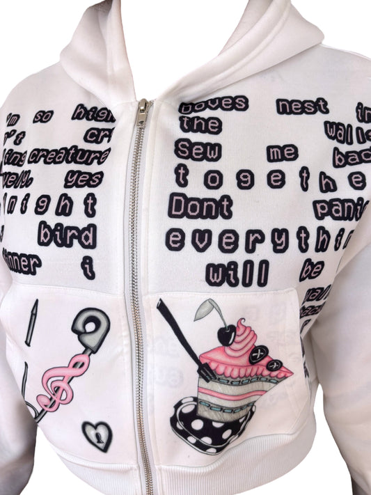 Darling Creature White Cropped Hoodie - XL