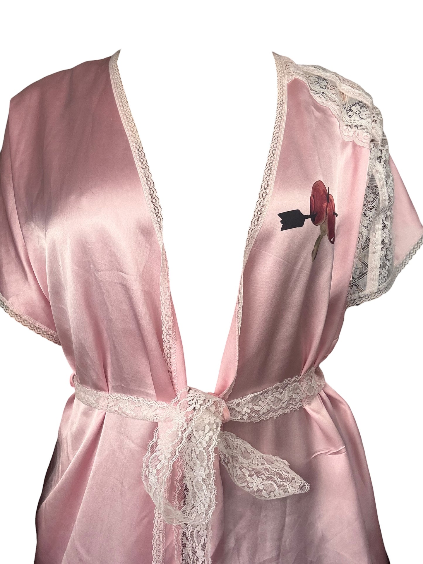 Hold Onto My Wings Pink Satin Robe - L