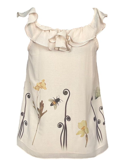 Woodland Reverie Ruffle + Floral Applique Cream Top - L