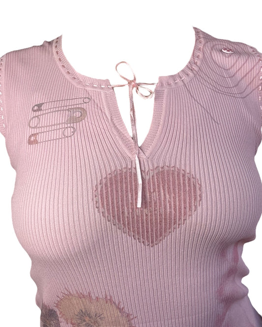 Forget Me Not Pink Ribbed Blouse - M