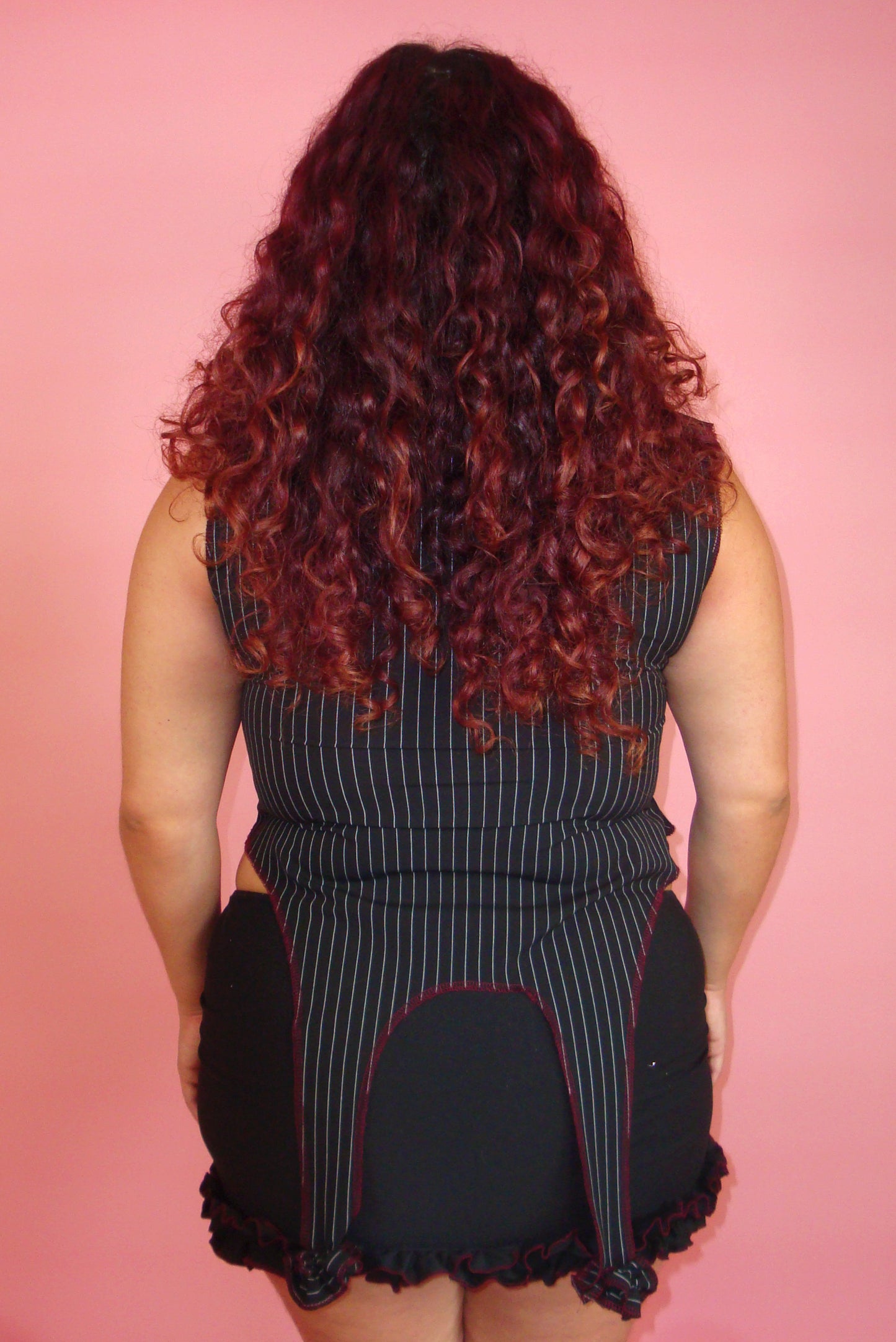 Desdemona Black Pinstripe Garter Top - L/XL