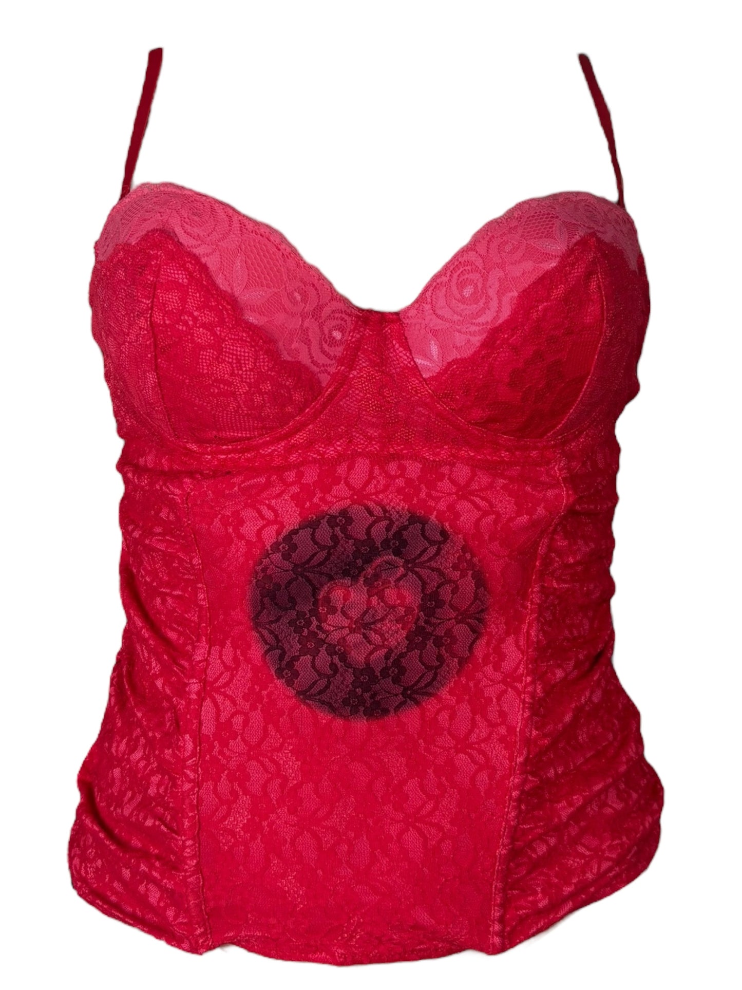 Key to My Heart Red + Pink Lace Corset - L