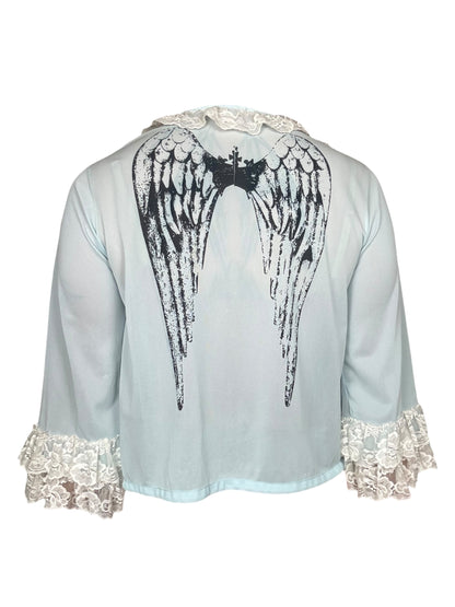 Bleeding Heart Blue Bed Jacket - L