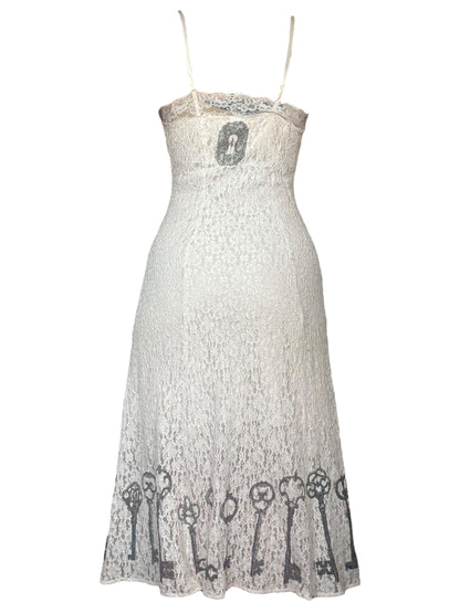 Forlorn Flight White Lace + Buttons Dress - L