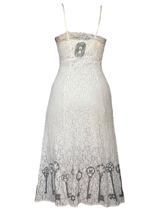 Forlorn Flight White Lace + Buttons Dress - L