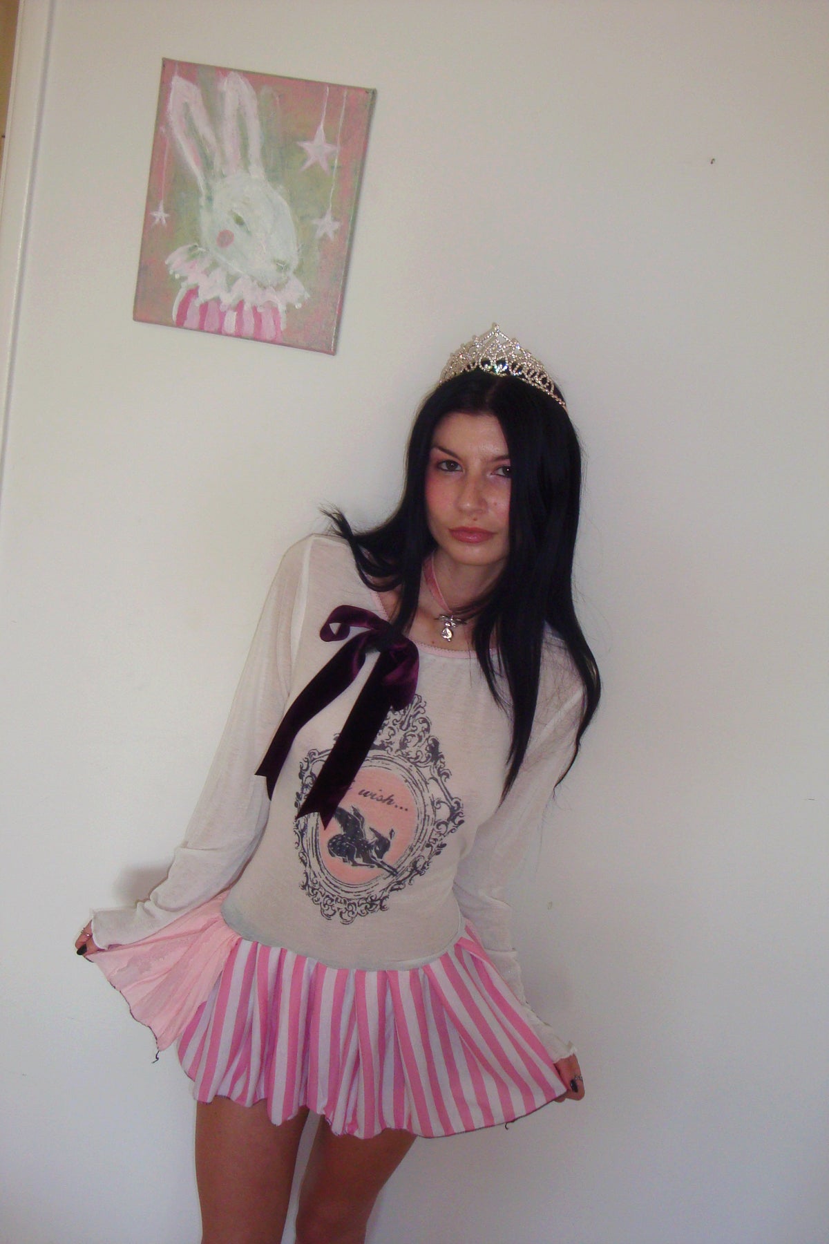 Fledgling Wishes White/Pink Drop Waist Dress - M