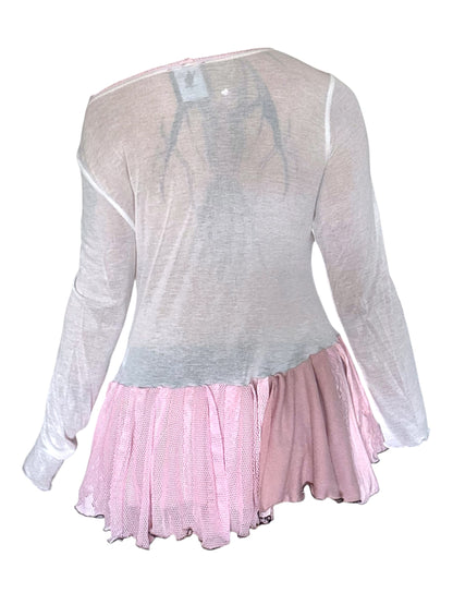 Fledgling Wishes White/Pink Drop Waist Dress - M