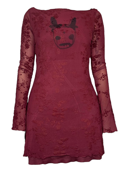 Blood-Soaked Elegy Maroon Off-Shouler Dress - XL