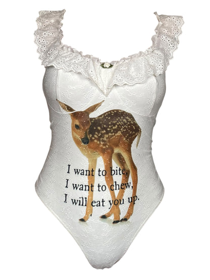 Eat You Up, Deer Eyelet Lace Bodysuit - 1X/2X