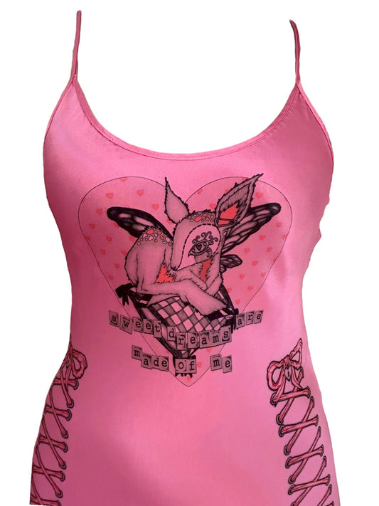 Lacey Dreams Pink Satin Dress - L