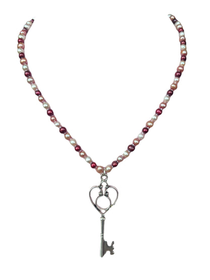 Key to My Heart Pink Pearl Necklace