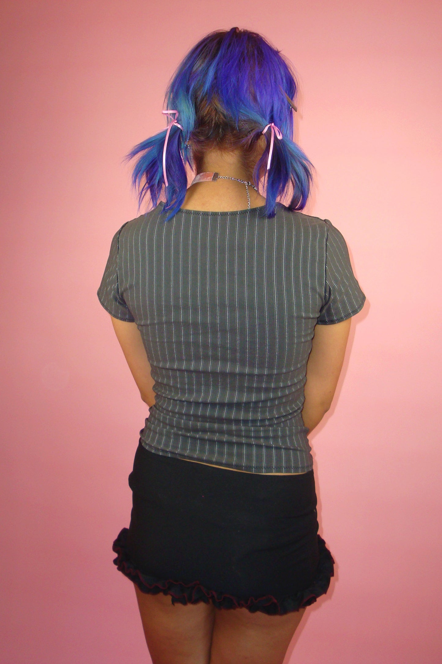 Lilah Grey Pinstripe Keyhole Top - S
