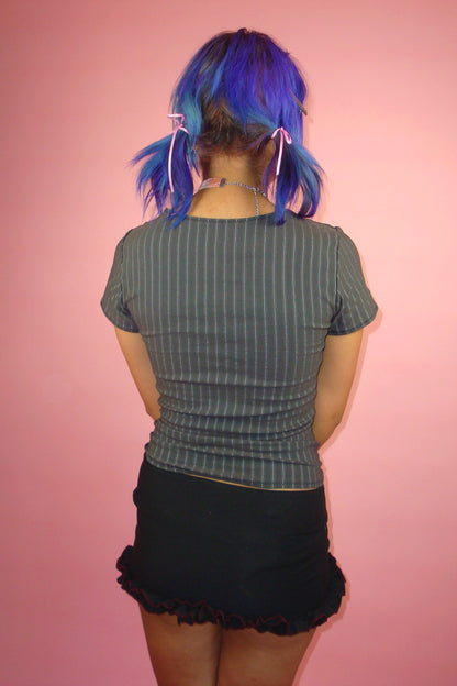 Lilah Grey Pinstripe Keyhole Top - S