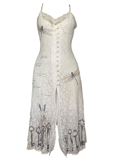Forlorn Flight White Lace + Buttons Dress - L