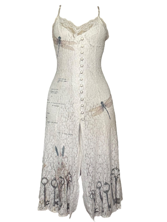Forlorn Flight White Lace + Buttons Dress - L