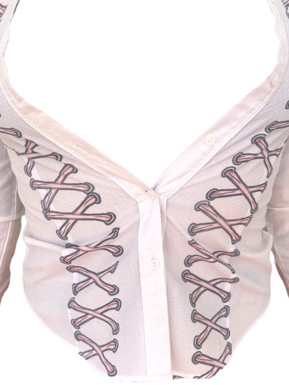 Lace Me Up White Button Up - XS