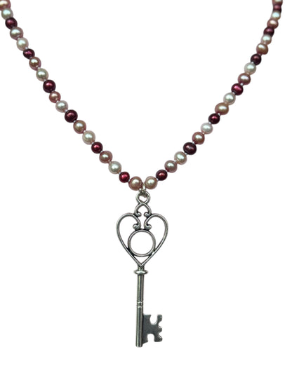 Key to My Heart Pink Pearl Necklace