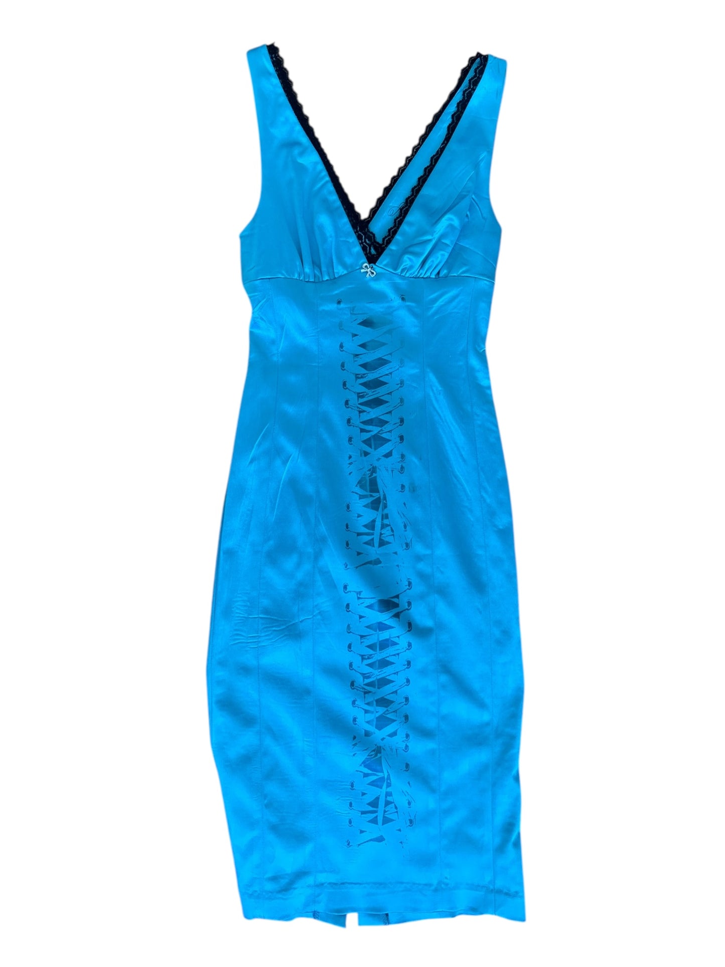 Tied Up Blue Office Siren Dress - XXS/XS