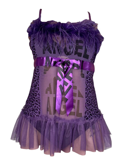 Angel Purple Cheetah + Feather Babydoll Mini Dress - L/XL