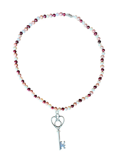 Key to My Heart Pink Pearl Necklace
