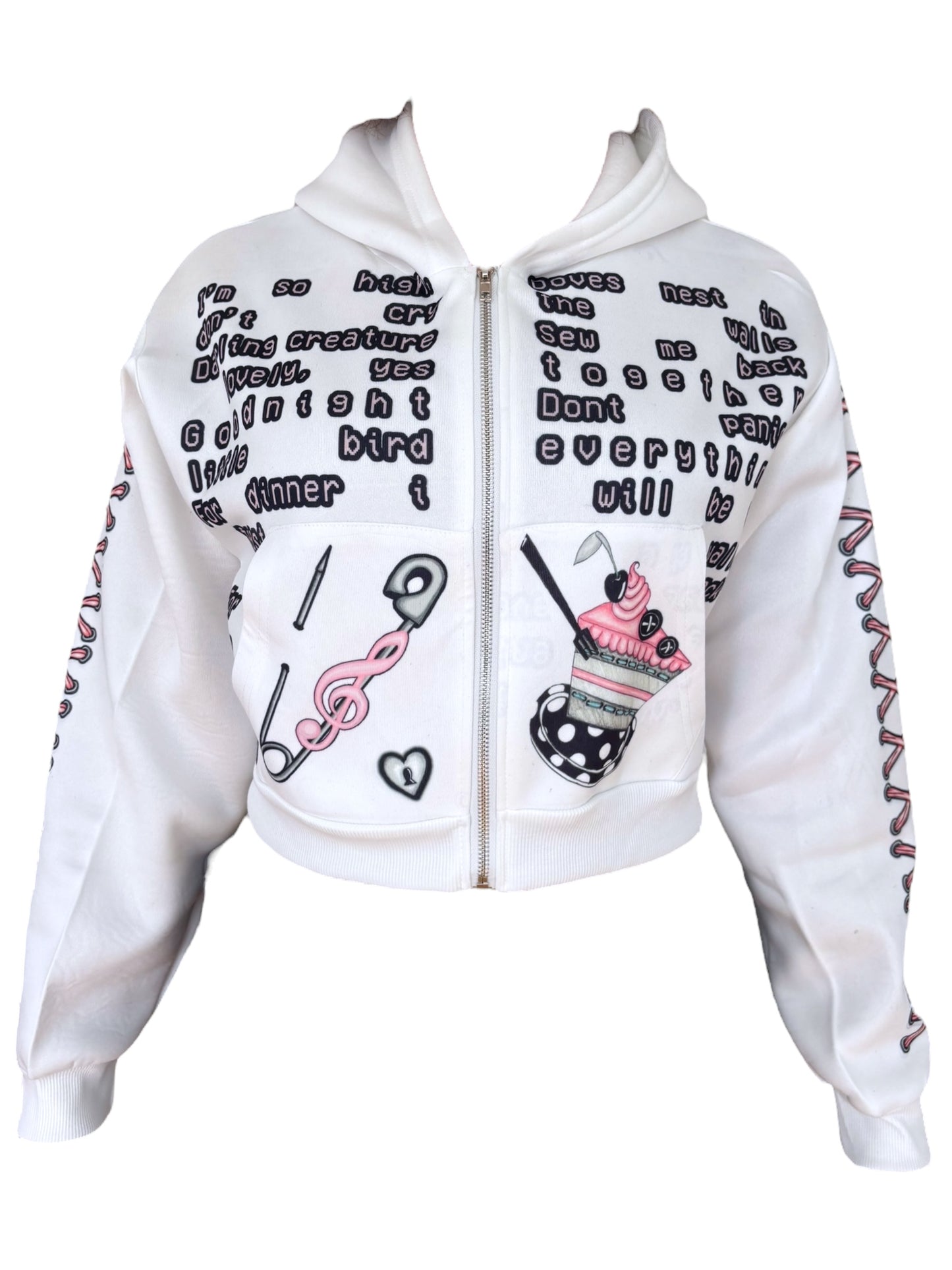 Darling Creature White Cropped Hoodie - XL