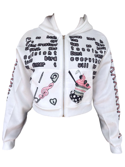 Darling Creature White Cropped Hoodie - XL