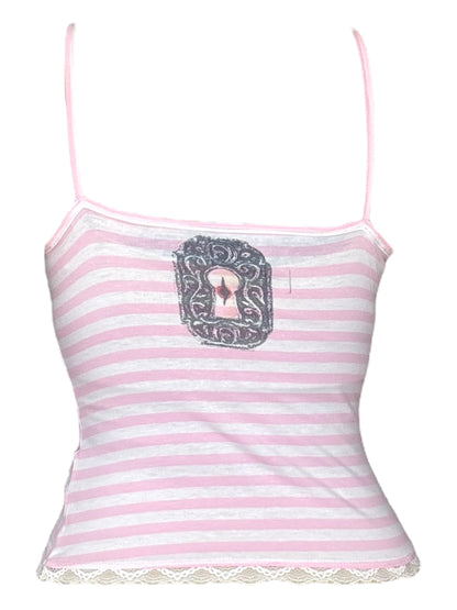 Abandoned Spectacle Pink + White Striped Tank - M