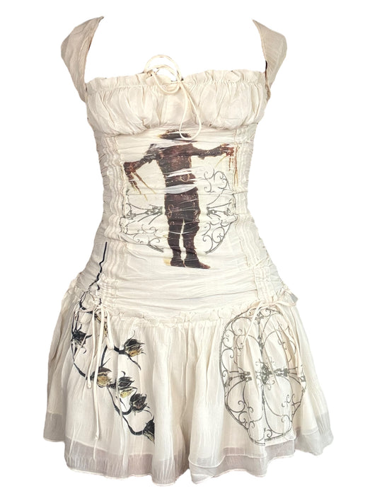 Scissorhand Communion Ivory Flutter Milkmaid Mini Dress - S/M