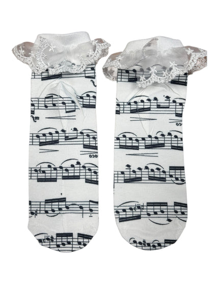 Sheet Music Frilly Ankle Socks