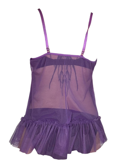 Angel Purple Cheetah + Feather Babydoll Mini Dress - L/XL