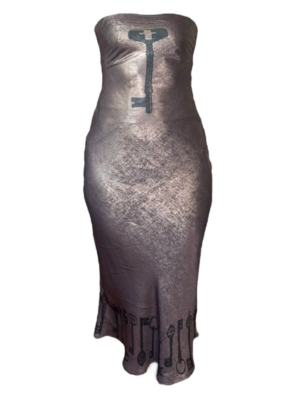 Under Lock and Key Silver Formal Dress - L