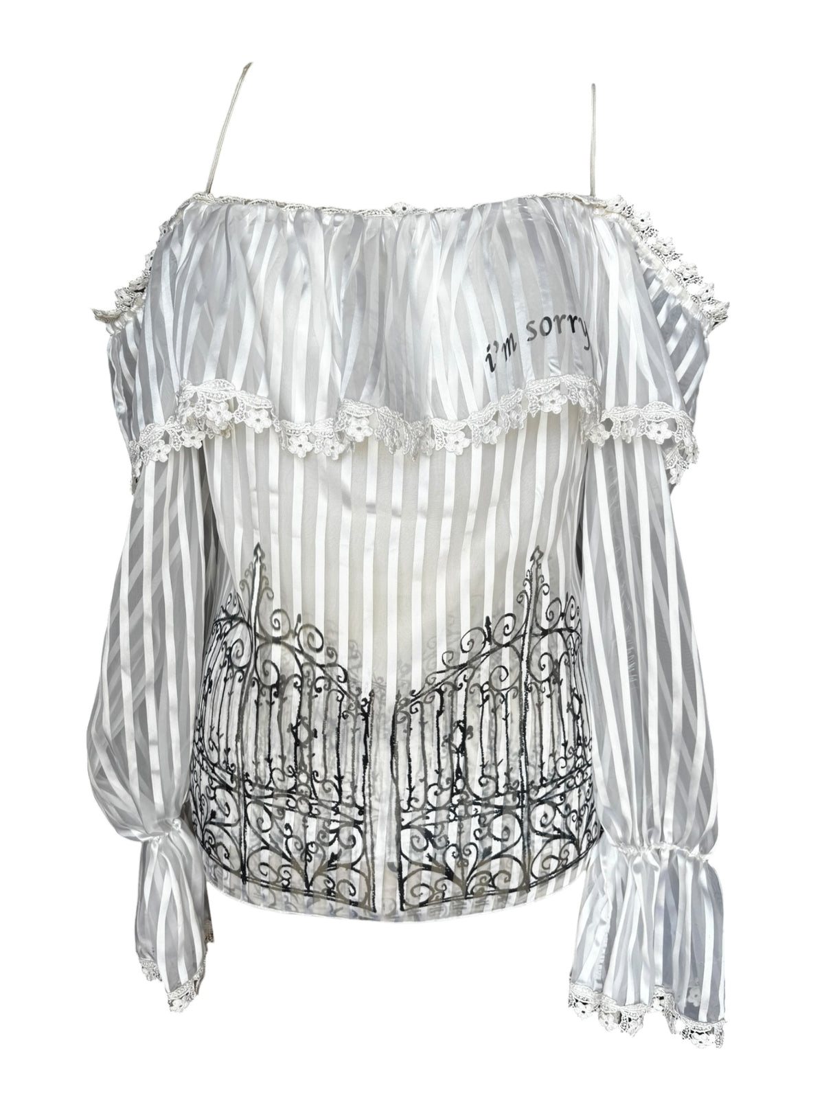 I'm Sorry White Striped Flutter Blouse - S