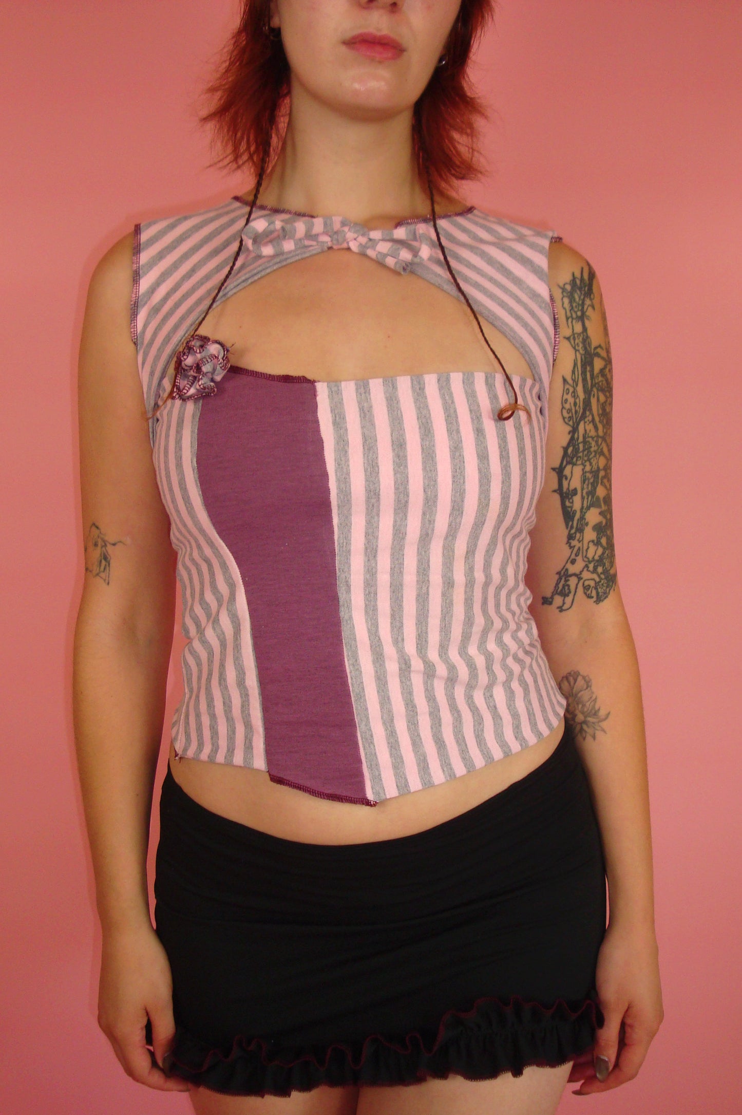 Emmeline Pink Patchwork Keyhole Top - M