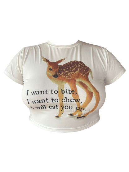 Eat You Up, Deer White Cropped Tee - XL