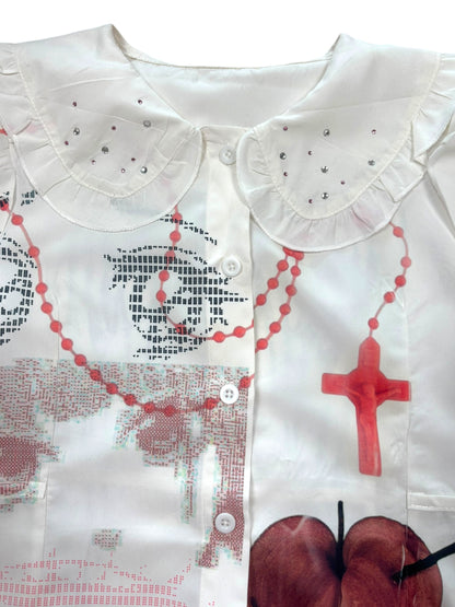 Strawberry Candy White Button Up - S