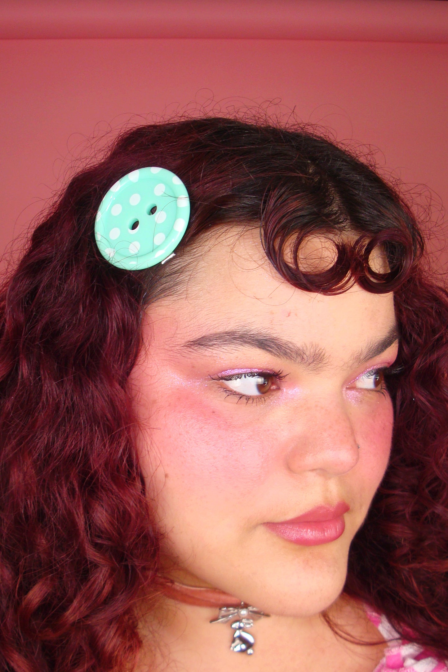 Teal Button Hairclip