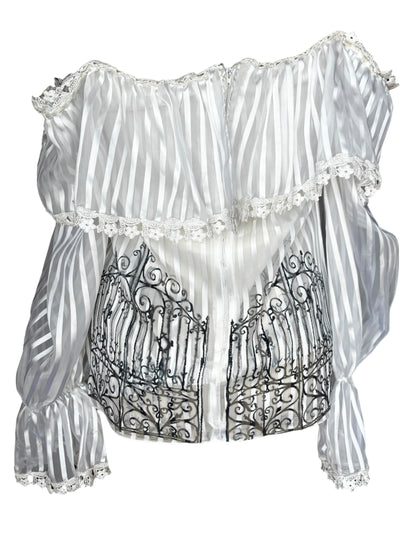 I'm Sorry White Striped Flutter Blouse - S