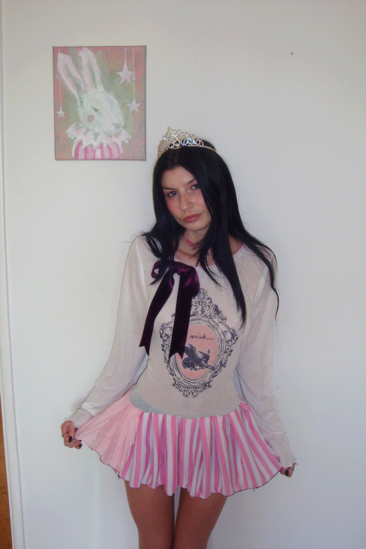 Fledgling Wishes White/Pink Drop Waist Dress - M