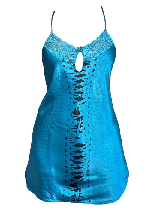 Corset Longing Blue Rosette Slip Dress - XL