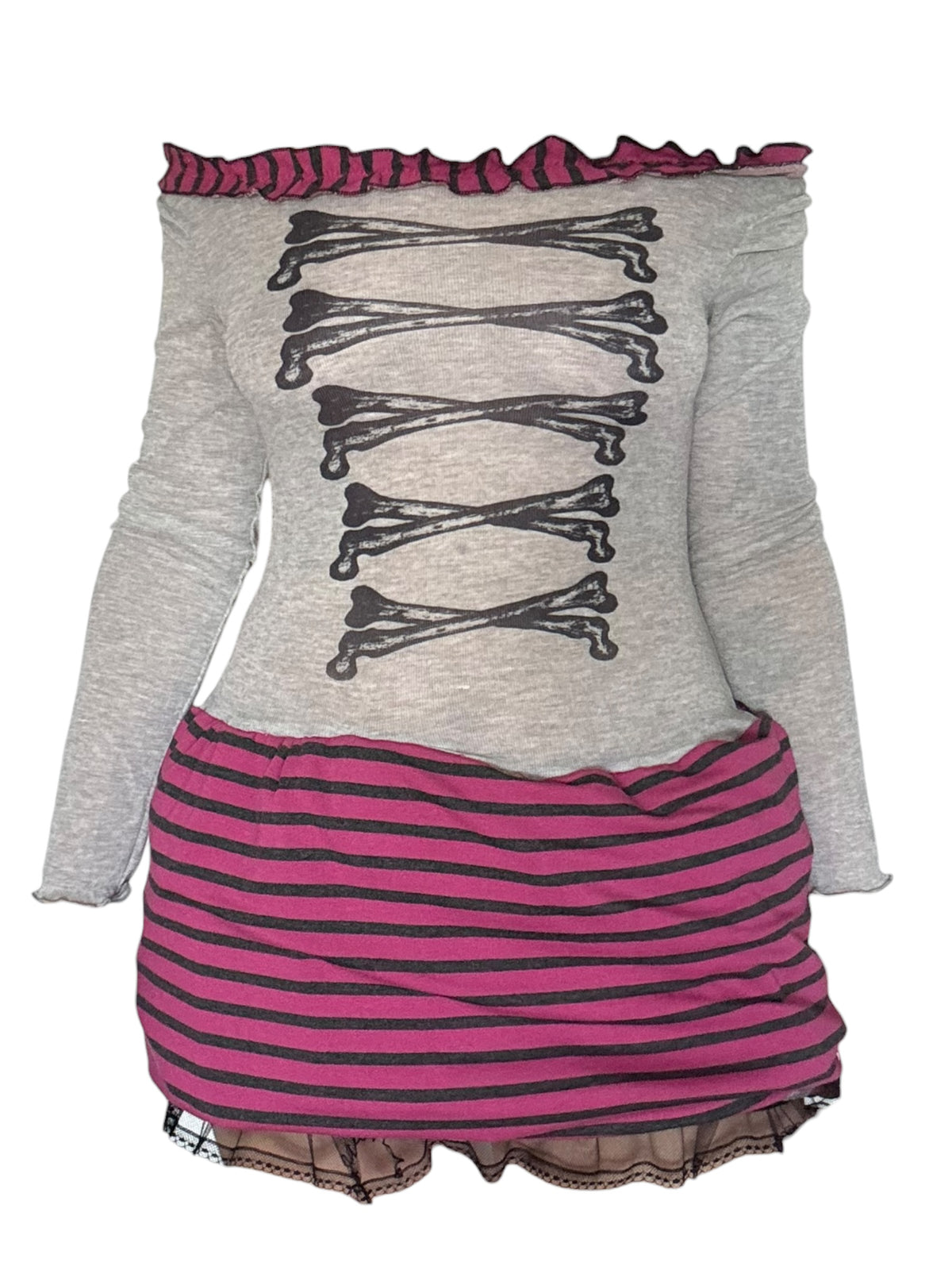 Angel's March Grey/Pink Stripe Bubble Dress - M/L