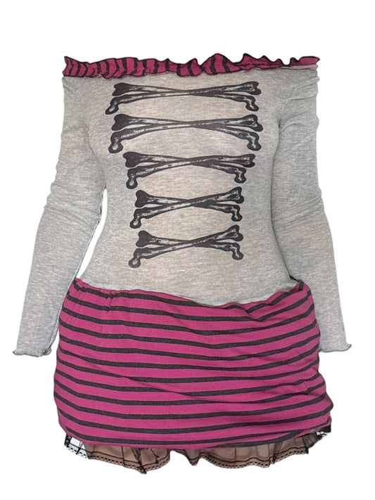 Angel's March Grey/Pink Stripe Bubble Dress - M/L