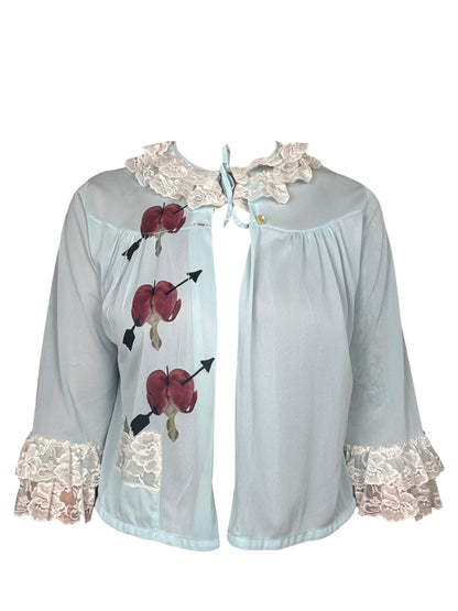 Bleeding Heart Blue Bed Jacket - L