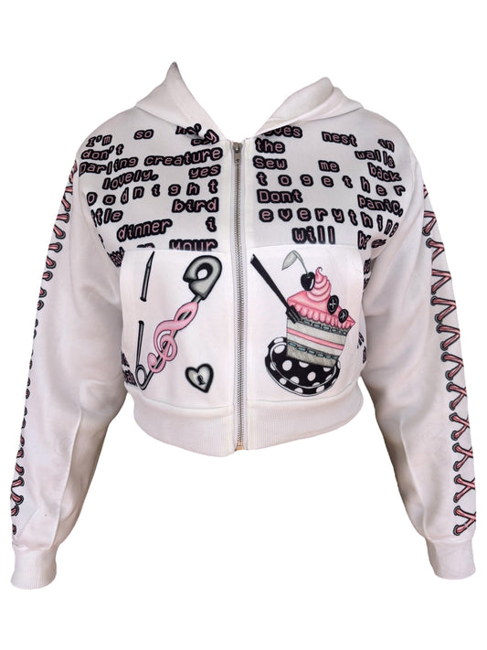 Darling Creature White Cropped Hoodie - M