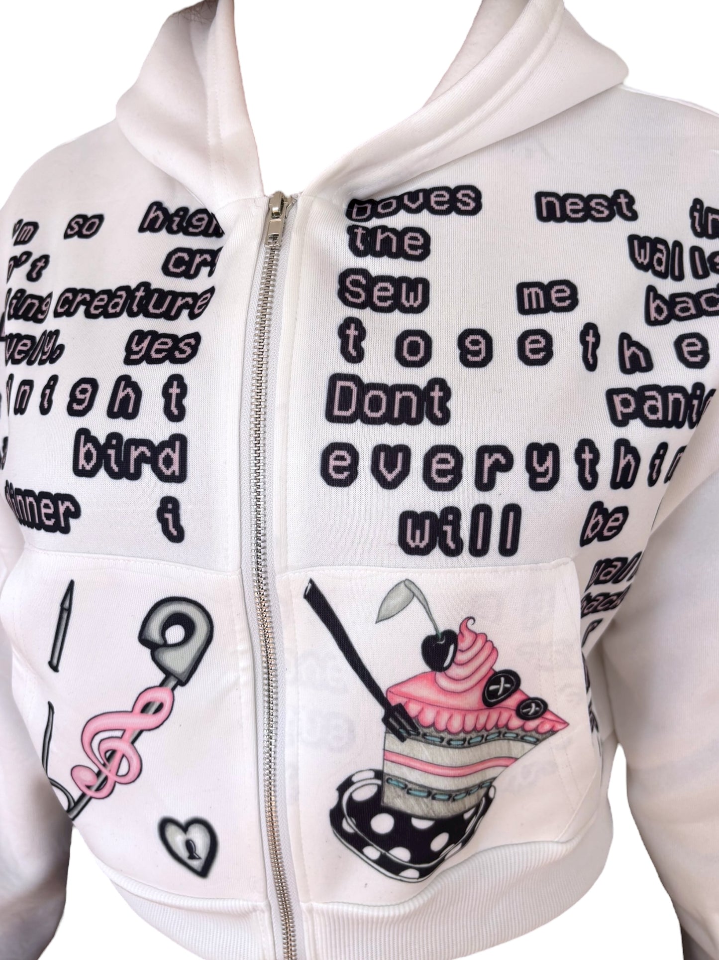 Darling Creature White Cropped Hoodie - XL